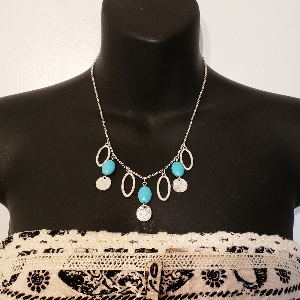 Silver Stone Statement Necklace - Turquoise